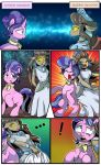  ! ... absurd_res breasts candyclumsy cookie_crumbles_(mlp) duo equid female feral friendship_is_magic gargoyle hi_res mammal mature_female my_little_pony queen_haydon standing text yellow_sclera 