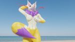  16:9 3d_(artwork) anthro athletic beach big_breasts breasts canid canine censored digital_media_(artwork) exposed_breasts female fox hi_res kyubi_(yo-kai_watch) mammal notquitesfw nude seaside solo tail_tuft thick_thighs tuft video_games widescreen yo-kai_watch 