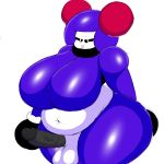  1:1 abdominal_bulge ball breasts bulge chubby_female clothing costume demon erection female focus genitals gynomorph hi_res humanoid inflatable inflation intersex itisjoidok joid_(itisjoidok) navel overweight penis puffy sharp_teeth slightly_chubby solo suit teeth thick_thighs vein veiny_penis 
