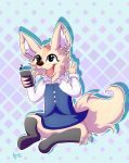  absurd_res aggressive_retsuko anonymous_artist anthro big_ears black_eyes canid canine cellphone clothed clothing female fennec fenneko fox fox_tail fruyal_85 happy hi_res legwear mammal message phone sanrio smartphone socks solo 