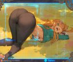  2020 ass_up blonde_hair blue_eyes breasts breath_of_the_wild butt clothed clothing cutesexyrobutts digital_media_(artwork) female hair humanoid humanoid_pointy_ears hylian looking_at_viewer nintendo not_furry panty_lines patreon princess_zelda solo text the_legend_of_zelda under_boob url video_games yoga_pants 