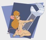  anthro bedroom_eyes chip_&#039;n_dale_rescue_rangers disney english_text female gadget_hackwrench hi_res kneeling looking_at_viewer looking_back mammal mouse murid murine narrowed_eyes nude open_mouth rodent seductive solo teer text tools wrench 