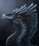  2019 black_body black_scales blue_eyes digital_media_(artwork) dragon headshot_portrait hi_res portrait scales soulsplosion spines 