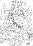  2017 anthro antlers asian_clothing asian_mythology aura barbel_(anatomy) biceps braided_hair clothing dragon east_asian_clothing east_asian_mythology eastern_dragon empty_eyes fangs flesh_whiskers hair hi_res horn japanese japanese_clothing kimono male monk muscular muscular_male mythology pecs ryushin_(skianous) skianous solo 