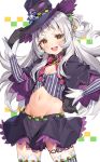  1girl banned_artist black_gloves blush breasts brown_eyes eyebrows_visible_through_hair gloves grey_hair highres hololive long_hair looking_at_viewer murasaki_shion navel open_mouth paseri small_breasts smile solo upper_teeth very_long_hair virtual_youtuber 