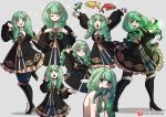  ... 1girl artist_name blue_legwear boots bow closed_eyes closed_mouth fire_emblem fire_emblem:_three_houses fish fish_in_mouth flayn_(fire_emblem) garreg_mach_monastery_uniform green_eyes green_hair grey_background hair_ornament high_heel_boots high_heels highres kinkymation long_hair long_sleeves multiple_views nude one_eye_closed open_mouth outstretched_arms pantyhose pointy_ears simple_background smile spoken_ellipsis spread_arms uniform watermark web_address 