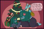  anthro anthrofied big_breasts border breasts christmas christmas_tree cleavage clothed clothing curvy_figure dialogue english_text female gift greasymojo hi_res holidays huge_breasts human lapras larger_female male mammal nintendo pok&eacute;mon pok&eacute;mon_(species) pok&eacute;morph purple_border sitting size_difference slightly_chubby smaller_male text thick_thighs tree video_games voluptuous 