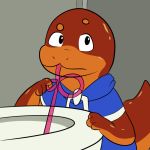  ) 1:1 bathroom drinking drinking_straw implied_watersports male public_restroom restroom_stall semi-anthro silly_straw solo toilet zipper zipper_(artist) zipper_(character) 