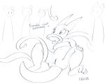  ambiguous_gender anthro blue_and_white english_text female genitals group hi_res kobold monochrome nude pussy ratcha signature solo spread_legs spreading tarr tentacles text tongue tongue_out 