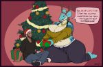  anthro anthrofied big_breasts border breasts christmas christmas_tree cleavage clothed clothing curvy_figure dialogue english_text female gift greasymojo hi_res holidays huge_breasts human lapras larger_female male mammal navel nintendo pok&eacute;mon pok&eacute;mon_(species) pok&eacute;morph purple_border sitting size_difference slightly_chubby smaller_male text thick_thighs tree video_games voluptuous 