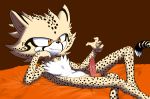  absurd_res amber_eyes anthro balls bed bed_sheet bedding cheetah chest_tuft dash-the-cheetah dash_the_cheetah erection felid feline fur furniture genitals hand_on_chin hi_res lying male mammal nude on_back penis solo sonic_the_hedgehog_(series) spots spotted_body spotted_fur tuft 