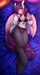  anthro big_legs blue_eyes blush bra breasts cleavage clothed clothing dakimakura_design dakimakura_pose equid equine feathered_wings feathers female freckles hair hi_res hoodie hooves jacket jewelry lying mammal my_little_pony necklace on_back panties panty_hose pendant pose pterippus purple_hair rainbowscreen thick_thighs topwear underwear wings 