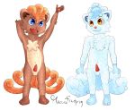  alolan_vulpix animal_genitalia animal_penis anthro balls barefoot biped blue_eyes blue_fur brown_eyes brown_fur canine canine_penis chest_tuft cub duo fluffy fluffy_tail fox fur gabriel_(robinstic) knot male mammal michael_(robinstic) navel nintendo nipples nude open_mouth pawpads penis pok&eacute;mon pok&eacute;mon_(species) regional_variant robinstic standing tuft video_games vulpix young 