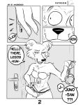  amazinggwen anthro anus beastars bodily_fluids breasts butt canid canine canis clothed clothing collar comic corset dialogue dildo domination duo english_text female female_domination greeting handcuffs hi_res imminent_sex juno_(beastars) legoshi_(beastars) lingerie looking_at_another male male/female mammal monochrome panties presenting sex_toy shackles strapon sweat text topwear underwear wolf 