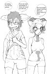  anthro basitin big_ears blush bodily_fluids bovid caprine duo english_text eugeniamilros eugeniyburnt_(character) eyewear fan_character female friend glasses hi_res humor joke male male/female mammal monochrome scar sheep smile sweat text twokinds unknown_artist webcomic 