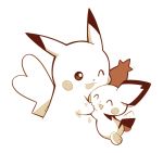  :3 :d ^_^ artsy-rc closed_eyes gen_1_pokemon gen_2_pokemon greyscale heart highres monochrome no_humans open_mouth pichu pikachu pokemon signature simple_background smile tail_wagging triangle_mouth white_background 
