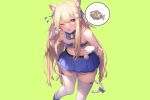  animal_ears bell blonde_hair blush boots bow catgirl gloves gray_eyes green ibuki_notsu long_hair navel original skirt tail thighhighs wink zettai_ryouiki 