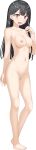  1girl absurdres barefoot black_hair breasts forearms_at_chest full_body highres kamisama_no_you_na_kimi_e kantoku kokuhou_rein large_breasts long_hair long_image navel nipples nude official_art open_mouth red_eyes solo standing surprised tall_image transparent_background wavy_mouth 