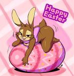  2020 4_fingers anthro buckteeth butt cadbury cadbury_bunny digital_media_(artwork) easter easter_egg english_text eyelashes female fingers hi_res holidays joaoppereiraus lagomorph leporid looking_at_viewer mammal mascot open_mouth rabbit solo teeth text 