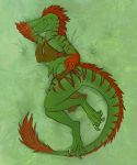  anthro claws clothing dinosaur dromaeosaurid feathers female hi_res inkmaven loincloth pinup pose reptile scalie solo theropod uthalla velociraptor 