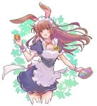  1girl alternate_costume animal_ears apron basket brown_eyes brown_hair bunny_ears bunny_girl bunny_tail easter easter_egg egg enmaided frilled_apron frilled_hairband frills hairband headdress highres iesupa long_hair maid maid_apron maid_headdress puffy_short_sleeves puffy_sleeves rwby short_sleeves solo tail thighhighs velvet_scarlatina white_apron 