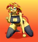  2020 bell breasts cat_lingerie choker cleavage clothed clothing collar equestria_girls equid female horn jewelry legwear licking licking_lips lingerie mammal my_little_pony necklace pia-sama pose solo stockings sunset_shimmer_(eg) tongue tongue_out unicorn 
