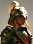  1boy armor artist_name bellhenge blonde_hair commentary earrings english_commentary green_eyes grey_background helmet jewelry link looking_away simple_background solo_focus the_legend_of_zelda the_legend_of_zelda:_breath_of_the_wild upper_body 