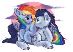  cloudscape duo equid equine female feral friendship_is_magic happy horse male male/female mammal midnight_bats my_little_pony pony pterippus rainbow_dash_(mlp) sky soarin_(mlp) sun wings wonderbolts_(mlp) 