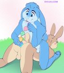  2020 all_fours anal_beads anthro anthro_on_anthro ass_up backsack balls blue_body blue_countershading blue_ears blue_eyes blue_fur blue_tail blush butt collarbone countershading duo fur fur_tuft genitals hi_res lagomorph leporid male male/male mammal monotone_ears monotone_tail nude open_mouth perineum rabbit sex_toy shiuk shoulder_tuft straddling text toying_partner tuft url 