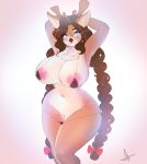  absurd_res anthro areola areola_slip big_breasts bikini breasts cervid clothed clothing curvy_figure female genitals hi_res looking_at_viewer mammal micro_bikini mrscurlystyles neck_tuft nipples olive_(rawk_manx) pubes pussy skimpy solo swimwear tuft wide_hips 