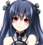  bare_shoulders black_hair collar commentary doria_(5073726) english_commentary eyebrows_visible_through_hair hair_between_eyes hair_ornament long_hair looking_at_viewer neptune_(series) portrait red_eyes simple_background smile smug two_side_up uni_(neptune_series) white_background 