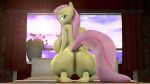  3d_(artwork) anthro big_breasts big_butt breasts butt digital_media_(artwork) equid equine female fluttershy_(mlp) friendship_is_magic genitals gildedbonexfm hi_res huge_breasts huge_butt kneeling looking_back mammal my_little_pony nude pussy side_boob 