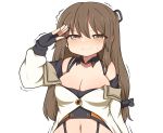  1girl bare_shoulders blush breasts brown_eyes brown_hair collarbone commentary_request crying crying_with_eyes_open girls_frontline highres hollyeung100 k-2_(girls_frontline) korean_commentary medium_breasts navel salute tears trembling 