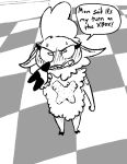  2020 anthro blush bovid caprine dawn_bellwether dialogue disney english_text female high-angle_view mammal meme monochrome nipples sheep solo speech_bubble standing text the_weaver zootopia 