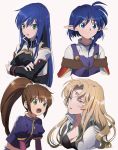  aoki_(fumomo) blonde_hair blue_eyes blue_hair breasts brown_hair cleavage closed_mouth green_eyes long_hair looking_at_viewer maria_traydor multiple_girls open_mouth opera_vectra ponytail precis_neumann rena_lanford short_hair simple_background star_ocean star_ocean_the_second_story star_ocean_till_the_end_of_time third_eye yellow_eyes 