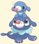  /\/\/\ 2027_(submarine2027) beige_background black_eyes blue_theme character_doll full_body gen_7_pokemon looking_at_viewer no_humans object_on_head pokemon pokemon_(creature) popplio simple_background smile solo stuffed_animal stuffed_toy 