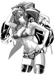  1girl armpits azur_lane bangs banned_artist bare_shoulders belt bracelet breasts bremerton_(azur_lane) cleavage closed_mouth commentary_request cowboy_shot front-tie_top greyscale hair_between_eyes hand_on_hip headgear holding holding_jacket jacket jewelry large_breasts long_hair mole mole_on_breast monochrome multicolored_hair navel navel_piercing piercing s_tanly short_shorts shorts sideboob smile stomach streaked_hair thighhighs twintails underboob 