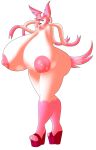  absurd_res anthro bedroom_eyes big_breasts bow breasts clothing eeveelution female footwear hi_res huge_breasts hyper hyper_breasts looking_at_viewer narrowed_eyes nintendo nipples nude pok&eacute;mon pok&eacute;mon_(species) seductive shoes silentpassion simple_background solo sylveon video_games white_background 