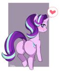  &lt;3 1_horn 2020 absurd_res anus blep butt darkpotzm equid female feral friendship_is_magic genitals hi_res horn looking_at_viewer mammal multicolored_tail my_little_pony nude pussy quadruped rear_view smile solo speech_bubble starlight_glimmer_(mlp) tongue tongue_out unicorn 