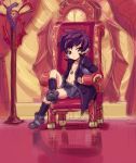  1boy blush boots highres jewelry kurotsuki_(luowei99) looking_at_viewer male_focus navel necklace original pointy_ears purple_hair red_eyes shorts sitting sketch solo vampire 