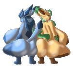  absurd_res anthro ass_to_ass big_breasts big_butt breasts butt crouching duo eeveelution female glaceon hi_res huge_breasts huge_butt hyper hyper_breasts leafeon looking_back nintendo pok&eacute;mon pok&eacute;mon_(species) silentpassion simple_background video_games white_background 
