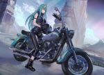  arknights denki green_hair horns hoshiguma_(arknights) long_hair motorcycle 