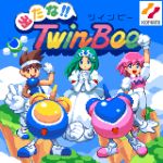  1boy 2girls :d blue_eyes brown_eyes brown_hair copyright_name crown day dress gloves green_hair gwinbee hairband headband highres konami light_(twinbee) logo multiple_girls open_mouth outdoors pastel_(twinbee) pink_hair pixel_art pixelflag princess_melora sleeveless smile twinbee twinbee_(character) white_dress white_gloves white_headband winbee 