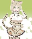  2017 absolute_territory animal_humanoid armwear bottomwear breasts clothing cute_fangs denyfake elbow_gloves felid felid_humanoid feline feline_humanoid female fur gloves green_eyes hair handwear hi_res humanoid kemono_friends legwear leopardus leopardus_humanoid looking_at_viewer mammal mammal_humanoid margay_(kemono_friends) margay_humanoid multicolored_clothing open_mouth pink_tongue portrait skirt three-quarter_portrait tongue 