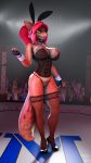  3d_(artwork) anthro big_breasts biped breasts cage canid canine clothing corset digital_media_(artwork) female fight fingerless_gloves footwear fox genitals gloves handwear hi_res high_heels isisazza lingerie mammal mma nipples panties pussy shoes solo standing topwear underwear vivi 