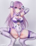  1girl armpits breasts closed_mouth hair_ornament highres long_hair looking_at_viewer nepgear neptune_(series) pose purple_eyes purple_hair purple_sister smile solo suterisu 