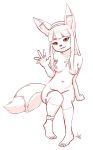  2020 5_fingers 5_toes anthro aogami areola breasts canid canine ear_piercing female fingers fur hair hi_res humanoid_hands mammal piercing ring sabah_(character) signature simple_background solo toes white_background young 