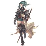  armor armored_boots belt boots breasts brown_eyes closed_mouth granblue_fantasy green_hair herja long_hair looking_at_viewer ponytail standing sword transparent_background weapon 