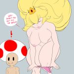  ! big_breasts breasts clothing dialogue duo female hi_res human larger_female lyn_nyl male mammal mario_bros nintendo not_furry nude panties princess_peach simple_background size_difference smaller_male thick_thighs toad_(mario) underwear video_games 