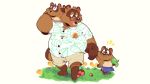  2020 absurd_res animal_crossing anthro apron belly bennycartoonist blue_eyes bottomwear brown_body brown_fur canid canine clothing fur group hi_res humanoid_hands male mammal nintendo overweight overweight_male raccoon_dog shirt shorts tanuki timmy_nook tom_nook_(animal_crossing) tommy_nook topwear video_games 